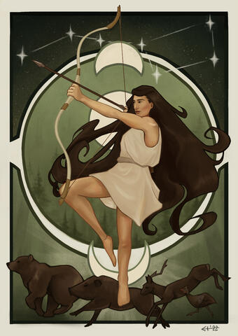 Artemis, Lunar Goddess of the Hunt. Personal digital painting.